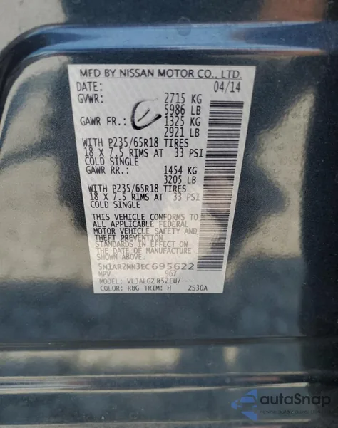 2014 Nissan Pathfinder S from USA, damaged, VIN 5N1AR2MN3EC695622